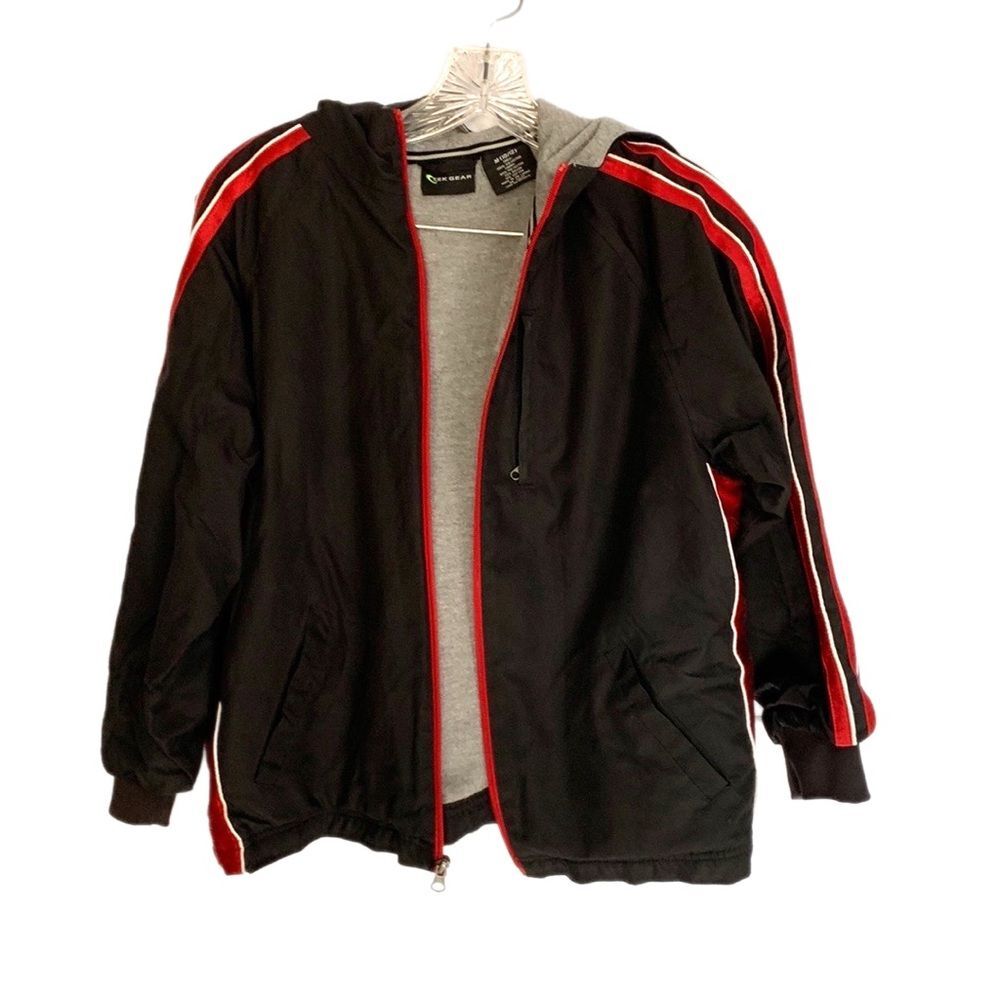 TEK GEAR Hooded Black Red Colorblock LINED Spring JACKET COAT Size 10/12 Boys